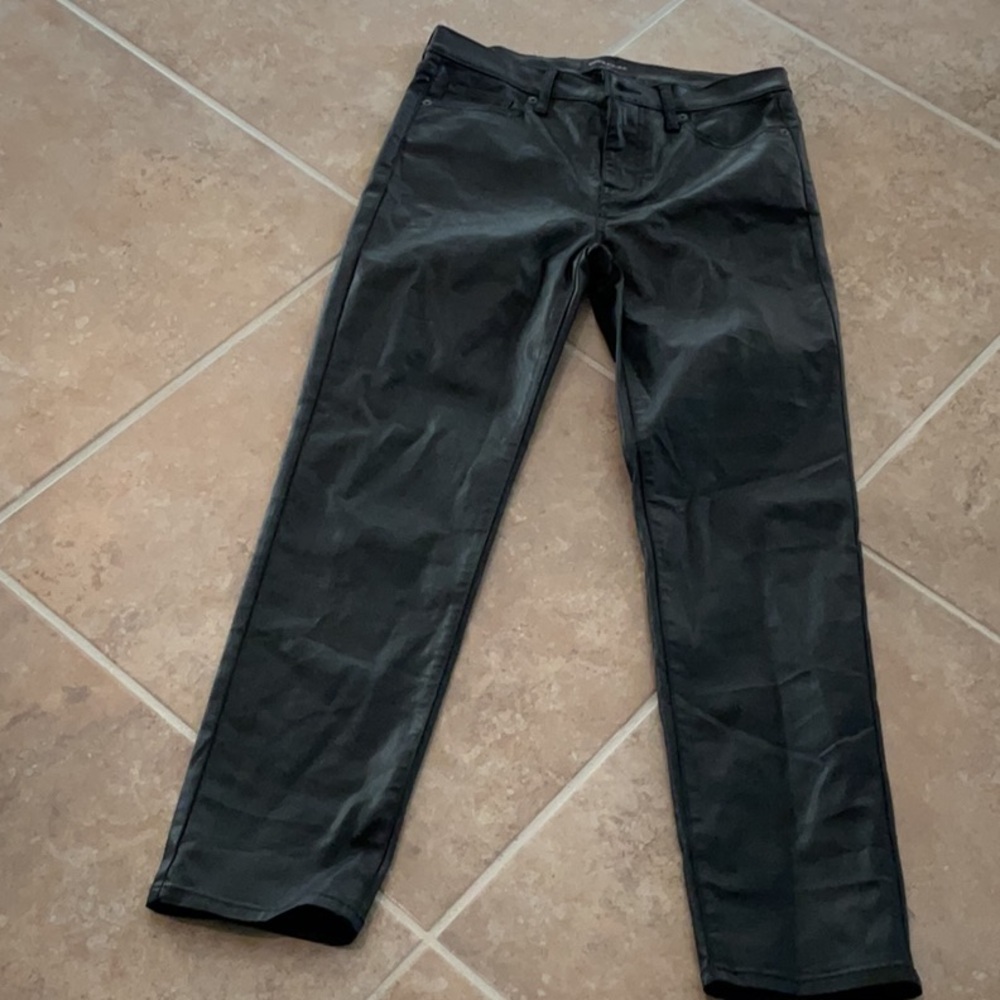 Banana Republic coated pants, high rise slim, black, size 28